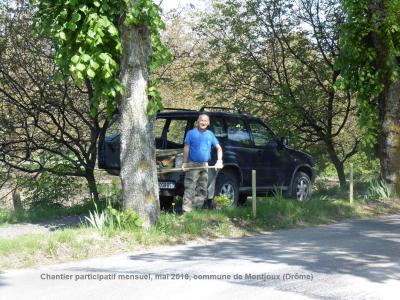 Chantier participatif Montjoux mai 2018 chemin piétonnier